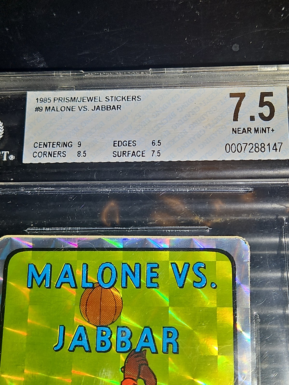 1985 Prism Jewel Malone VS Jabbar Sticker BGS 7.5 PSA Crossover? view 3