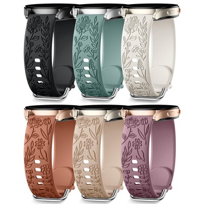 Floral Engraved Bands Compatible with Samsung Galaxy Watch 7 Band 6 5 4 Activ...
