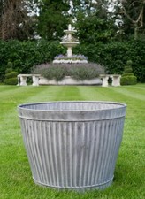 Vintage French Style Galvanised Metal Round Dolly Tub Garden Bucket Planter Pot