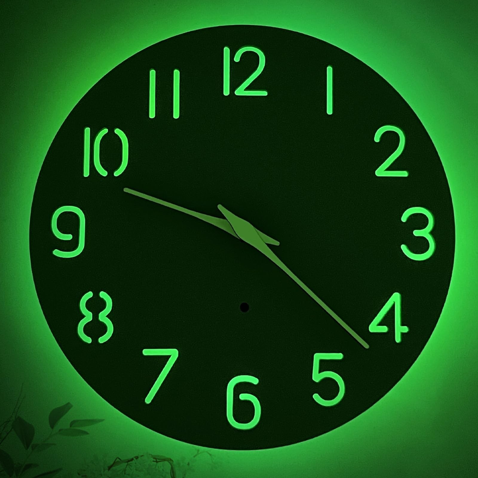 Light Up Wall Clock Wood, Silent LED Wall Clocks Battery 10 Inch Green Light