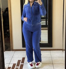 VTG Y2K 2004 Tommy Hilfiger Velour Velvet Blue Tracksuit Set 2pc Size S Womens