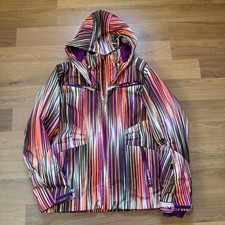 Youth Girls Spyder Orange Pink Striped Hooded Insulated Zip Ski Jacket Sz 16 XL