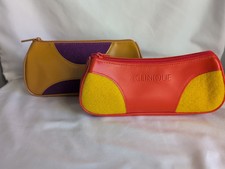 Set Of 2, Clinique Make Up Bag Case Retro Design Zipper Closure Felt, Unused