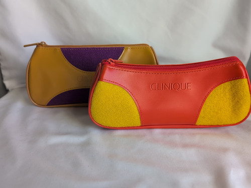 Set Of 2, Clinique Make Up Bag Case Retro Design Zipper Closure Felt, Unused