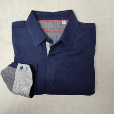 Robert Graham Shirt Mens XL Blue Tailored Fit Contrast Cuff Long Sleeve Work