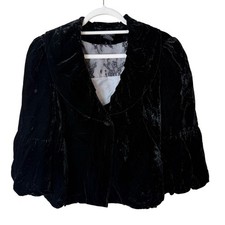 Bob Mackie Black Crushed Velvet 3/4 Sleeve Blazer Size 10 Romantic Boho Vintage