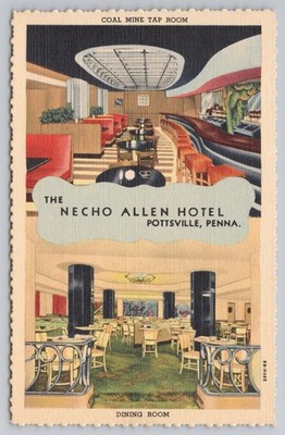 Coal Mine Tap Room at Necho Allen Hotel in Pottsville PA c1940s Postcard