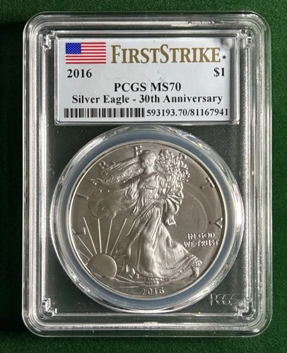 2016 $1 American Silver Eagle PCGS MS70, First Strike 30th Anniversary