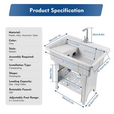 Slop Sink Wash Station Utility Sink with Storage Shelf Laundry Sink  Modern New