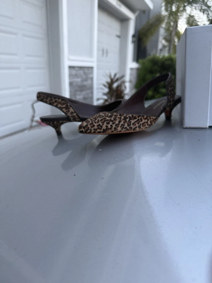 Новый Bruno Magli 38,5 нас 8 слинга назад заостренные пальцы икры волосы леопард котенок каблуки - Изображение 2 из 4