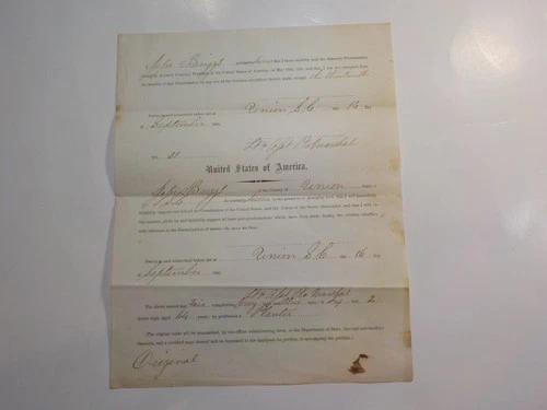 Civil War Document 1865 Slaves Emancipation Union South Carolina Slavery Oath