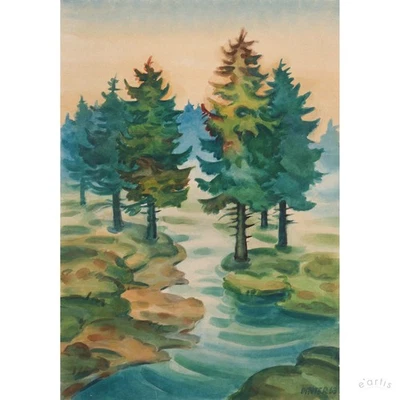 JOHANNES DINTER AQUARELL LANDSCHAFT NATUR FLUSS WALD BAUM 1963 ZWICKAU VP: 500€* - Bild 1 von 4