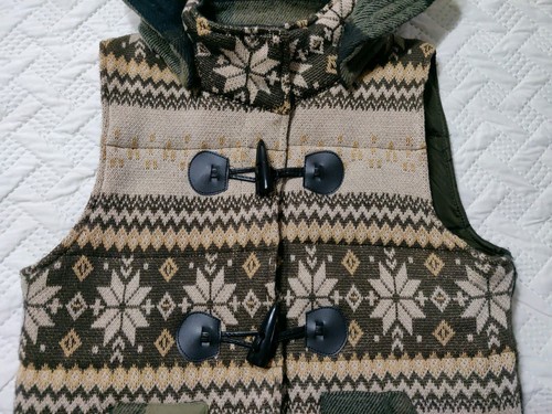 Sweater Project Women’s M Sweater Hooded Green- Beige Jacket Double Breasted - Picture 3 of 9