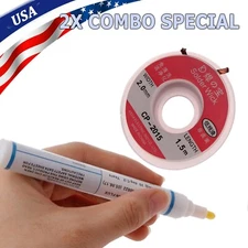 2.0mm Desoldering Braid Wick + No Residue Rosin Flux Pen Free-cleaning