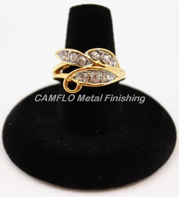 3 Leaf Style with Crystal Accents 24K Gold Plated Fashion Cocktail Ladies Ring