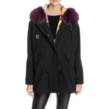 Nwt Maximilian Furs Bloomingdale's Parka Coat Black Rabbit & Fox Fur Hooded Sz S