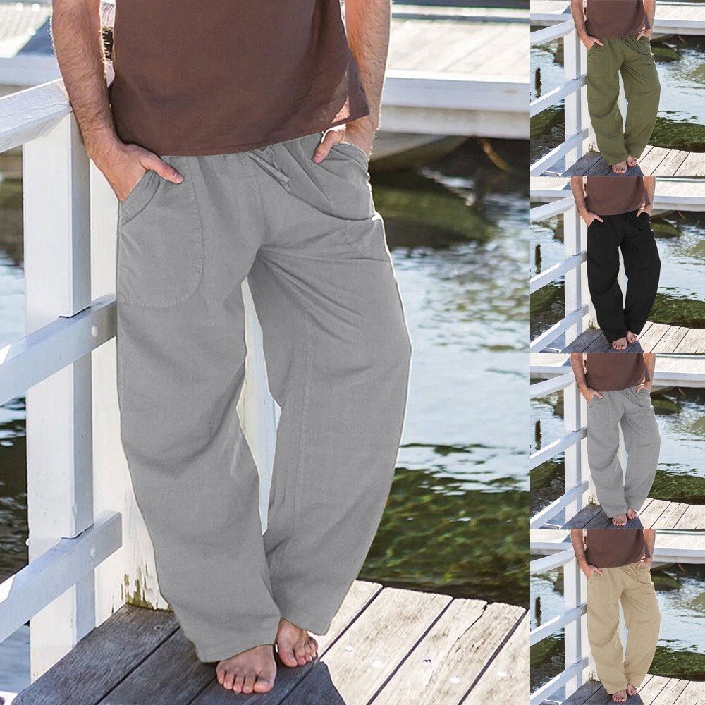 Breathable Cotton Linen Summer Pants with Drawstring Waist