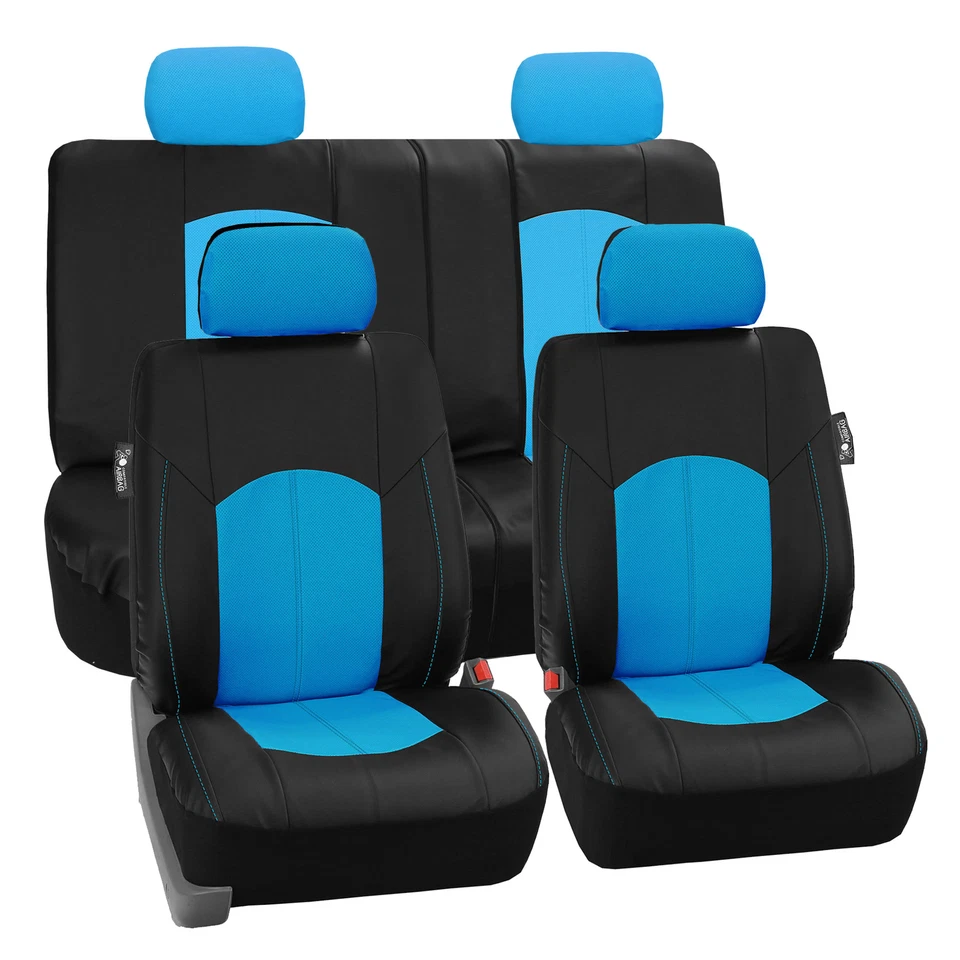 Fundas de asiento de coche de cuero FAUX de lujo deportivas de alta calidad azules para coche SUV Foto 2 de 4