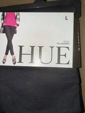 Hue High Waist Black Out Ponte Leggings Black 79001 Size L NEW