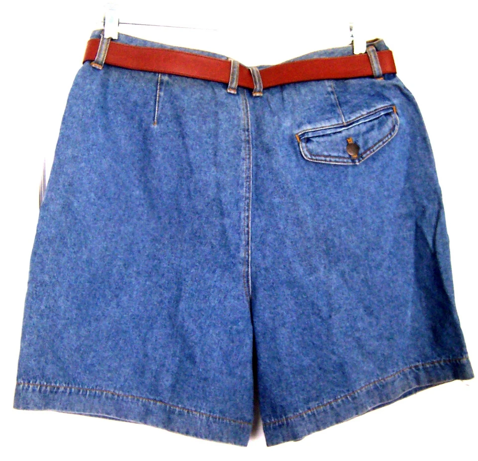 Pantalones Cortos Jennifer Moore Azul Jean Denim Plisados con Cinturón Marrón Talla 16 Nuevos con Etiquetas Foto 4 de 4