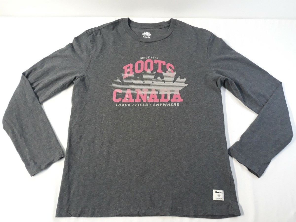 Roots Canada T Shirt Size Medium Gray Long Sleeve Track & Field