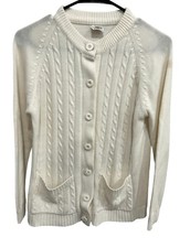 Vintage Lady Archdale White Cable Knit Button-Up Cardigan With Pockets
