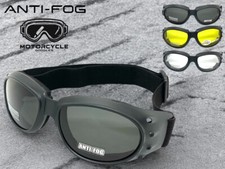 Men's MOTORCYCLE Biker Day or Night Riding Padded Safety GOGGLES Anti Fog Lens