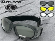 Men's MOTORCYCLE Biker Day or Night Riding Padded Safety GOGGLES Anti Fog Lens