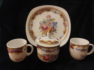  Vintage T. Limoges Floral Depos Demitasse dishware. Plate, cups, sugarbowl