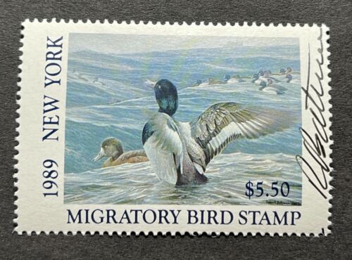 WTDstamps - 1989 NEW YORK - State Duck Stamps - Mint OG NH **ARTIST SIGNED** - Afbeelding 1 van 2
