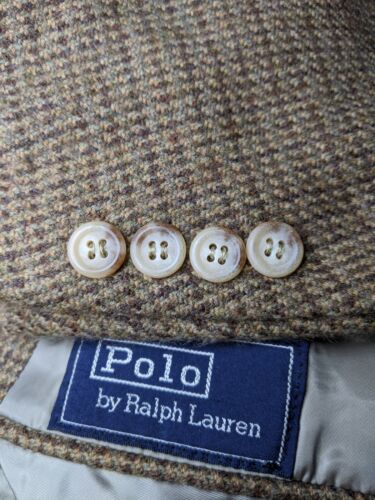 Vintage Polo Ralph Lauren 44L Brown Olive Green Tweed Blazer Jacket Sport Coat - Picture 1 of 6
