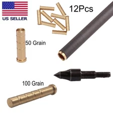 12Pcs Hunting Archery Arrow Insert Copper 50/100 Grains ID 6.2mm Weight Insert