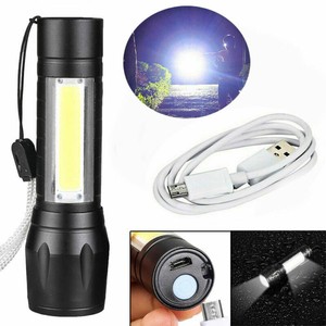 T6 COB Zoomable Light Lamp Torch with LED Flashlight 18650 USB Rechargeable