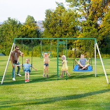 Metal Swing Set for Kids 5 in 1 Outdoor Playset Heavy-Duty w/ Ladder, Monkey Bar