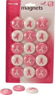 Officemate Breast Cancer Awareness Medium Size Magnets, 15 Pack, Pink/White  