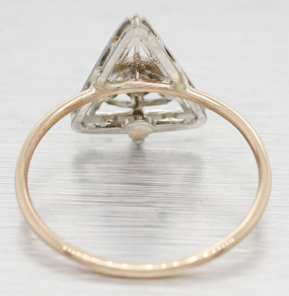 Antique Art Deco 0.05ct Diamond Triangular Cocktail Ring - 14k White Gold - Image 4 of 4