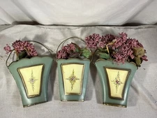 Wall Pocket Hanging Decorative Tin Metal Basket Decor 3 Pc. Sage Green Decor VTG