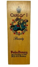 Carlos 1 Brandy Wooden Box Pedro Domecq Spain 12 1/4"x4 3/8"x3 3/4" Box Only