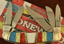 ROUGH RIDER RYDER TURQUOISE & MOTHER OF PEARL STONEWORX SOWBELLY KNIFE RR2411