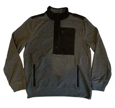 UNIPRO MEN'S FLEECE PULLOVER 3 POCKETS FRONT 3/4 ZIP GRAY/BLACK SIZE L THERMAL
