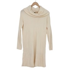 Anthropologie Sweater Dress Womens XS Cowl Neck Cream Wool Blend Long Sleeve