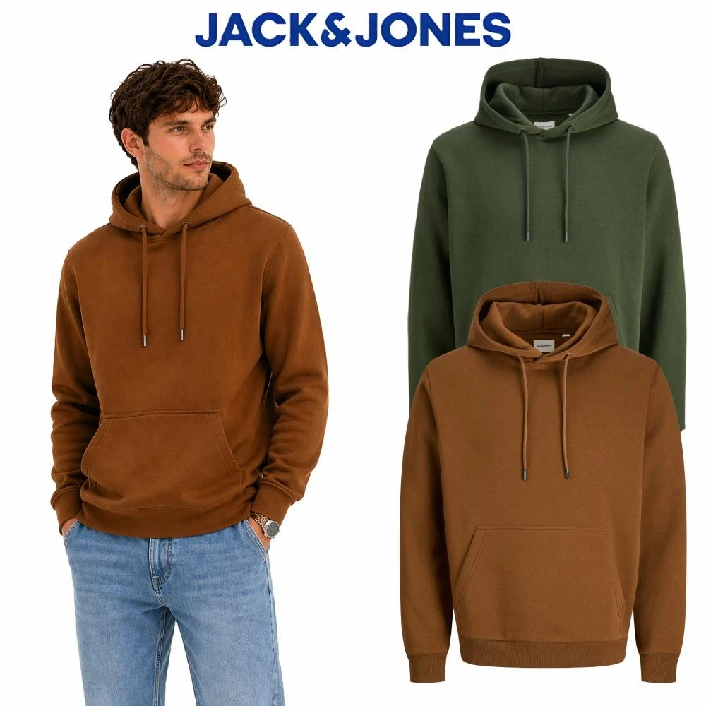 Jack & Jones Mens Pullover Hoodie Relaxed Fit Kangaroo Pocket Sweatshirt 2XL-5XL