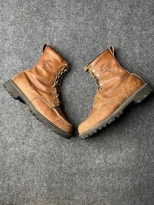 Mens Boots Fin & Feather Brown Leather Lace Up Moc Toe, Size US 9.5 3E