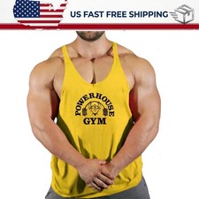 Men Tank Tops Sleeveless Y-Back Shirts Gym Stringer Bodybuilding Fitness Vest