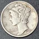 1943 Mercury Dime (Winged Liberty) 10C Silver 0.9 S Business, Circulated, Uncert