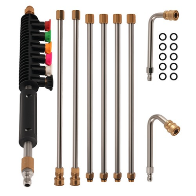 #ad #ad High Pressure Washer Extension Wand 4000PSI 6 Tips 30° 90° Curved Rod Set $27.00