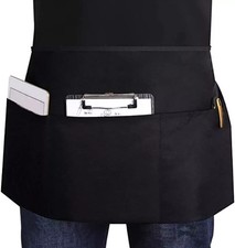 Black Short Waist Cotton APRON 2 Big Pockets BISTRO Bar Cafe Pub Waiter Waitress