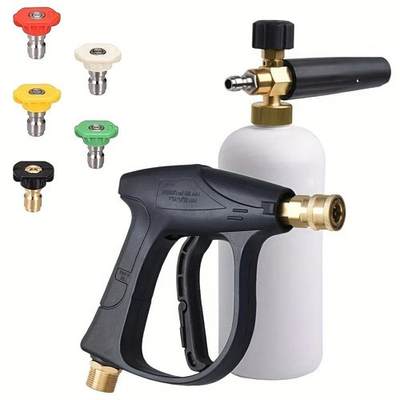 #ad 1 4quot; Quick Release Snow Foam Lance Cannon Gun with 5 Nozzles Kit 1000ML Bottle $26.99
