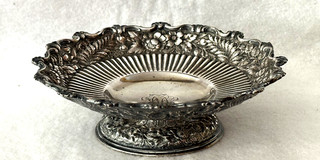 Early Tiffany Sterling Silver Repousse Floral & Fluted Raised Berry BonBon Bowl