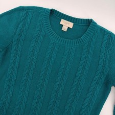 LOFT Outlet Teal Green Cable Knit Crew Neck Sweater Women's Small Cotton Blend